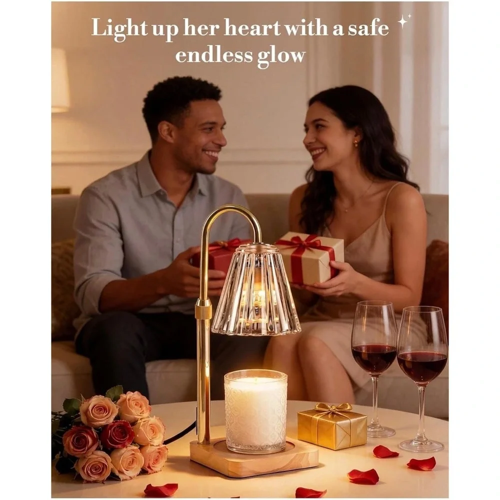 Marycele Adjustable Height Candle Warmer Lamp with Timer and Dimmable Glass Shad